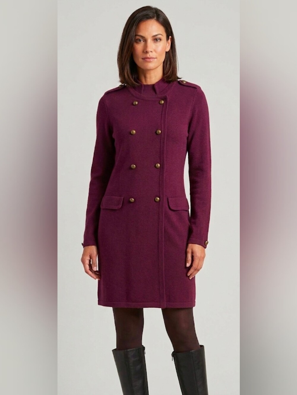 Soft Surroundings Burgundy Wool Blend Military Coat Y2K
